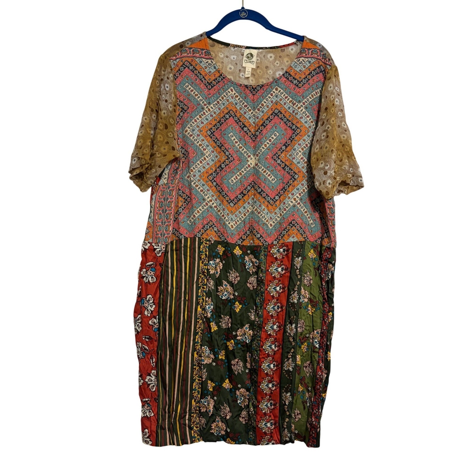 Tiny Anthropologie Dress Patchwork Boho Mixed Media Multicolor Lace Sleeve L